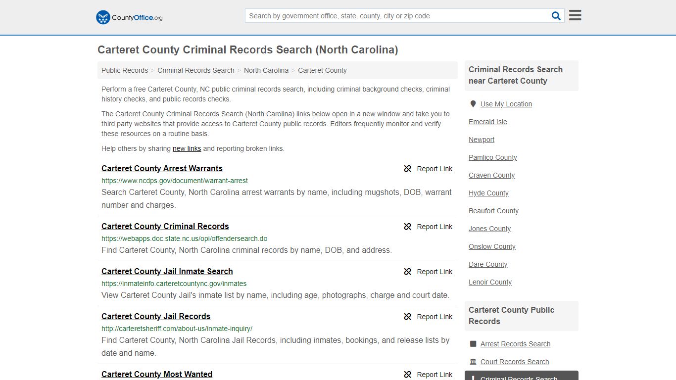 Criminal Records Search - Carteret County, NC (Arrests ...